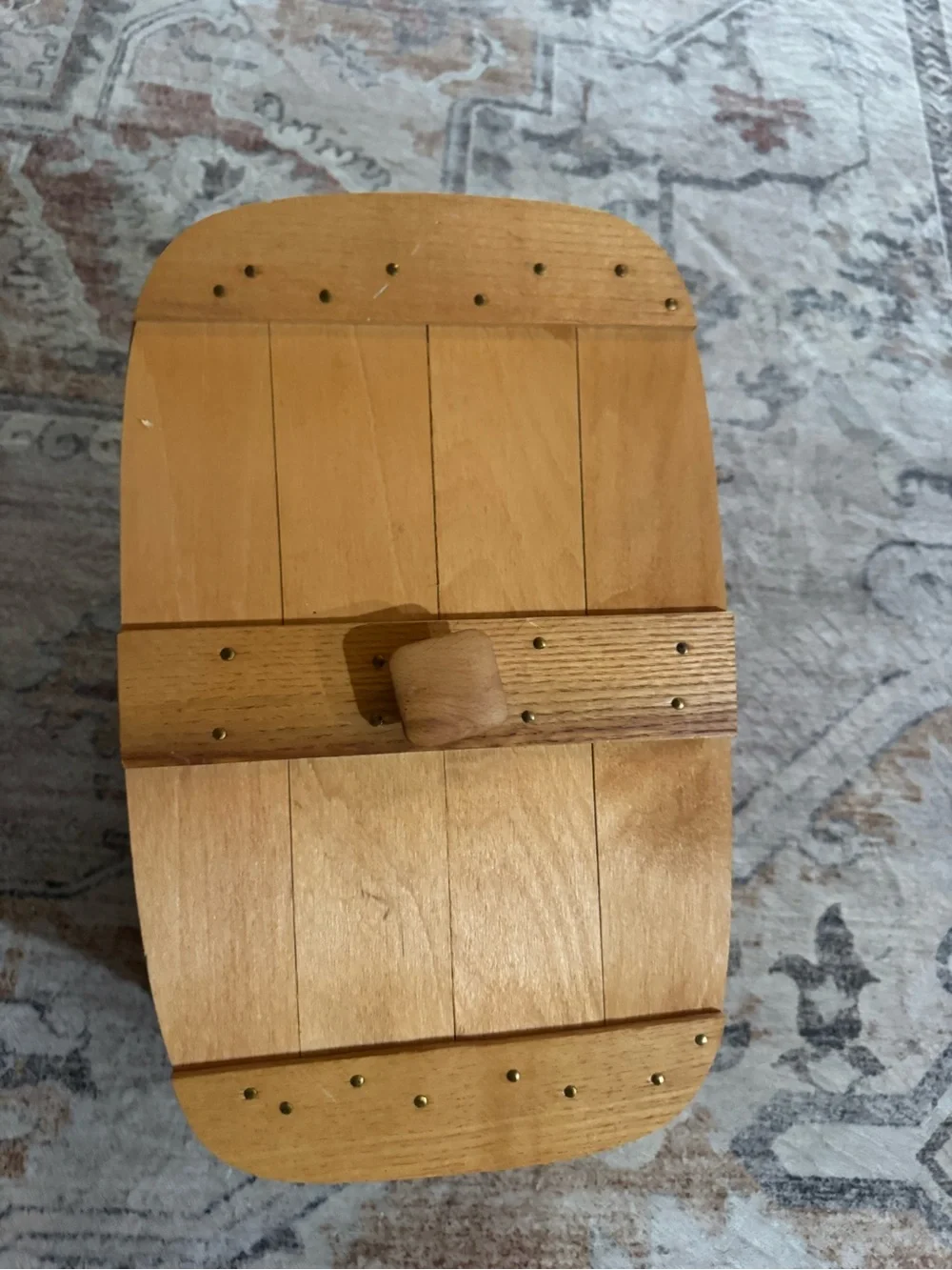 Handwoven Tan Wood Storage Basket with Hinged Lid